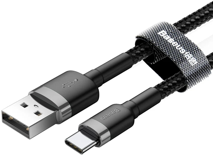 Дата кабель Baseus USB 2.0 AM to USB-C 3.0m 2A Gray-Black (CATKLF-UG1) фото2