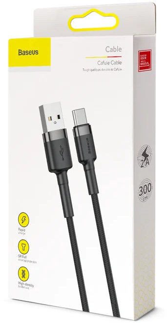 Дата кабель Baseus USB 2.0 AM to USB-C 3.0m 2A Gray-Black (CATKLF-UG1) фото6