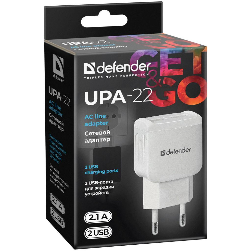 Зарядний пристрій Defender UPA-22 white, 2xUSB, 2.1A (83580) фото3