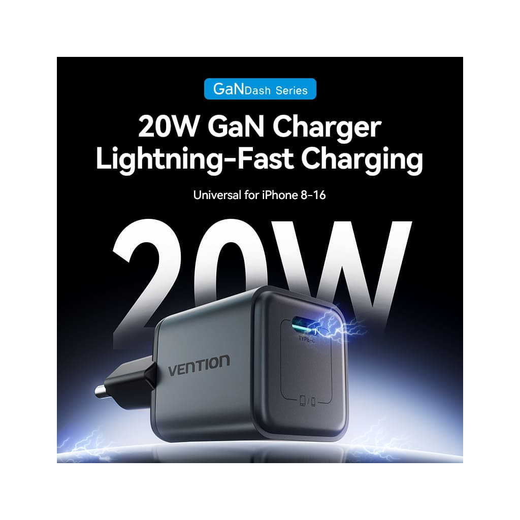 Зарядний пристрій Vention USB-C PD20W GaN gray (FEVH0-EU) фото2