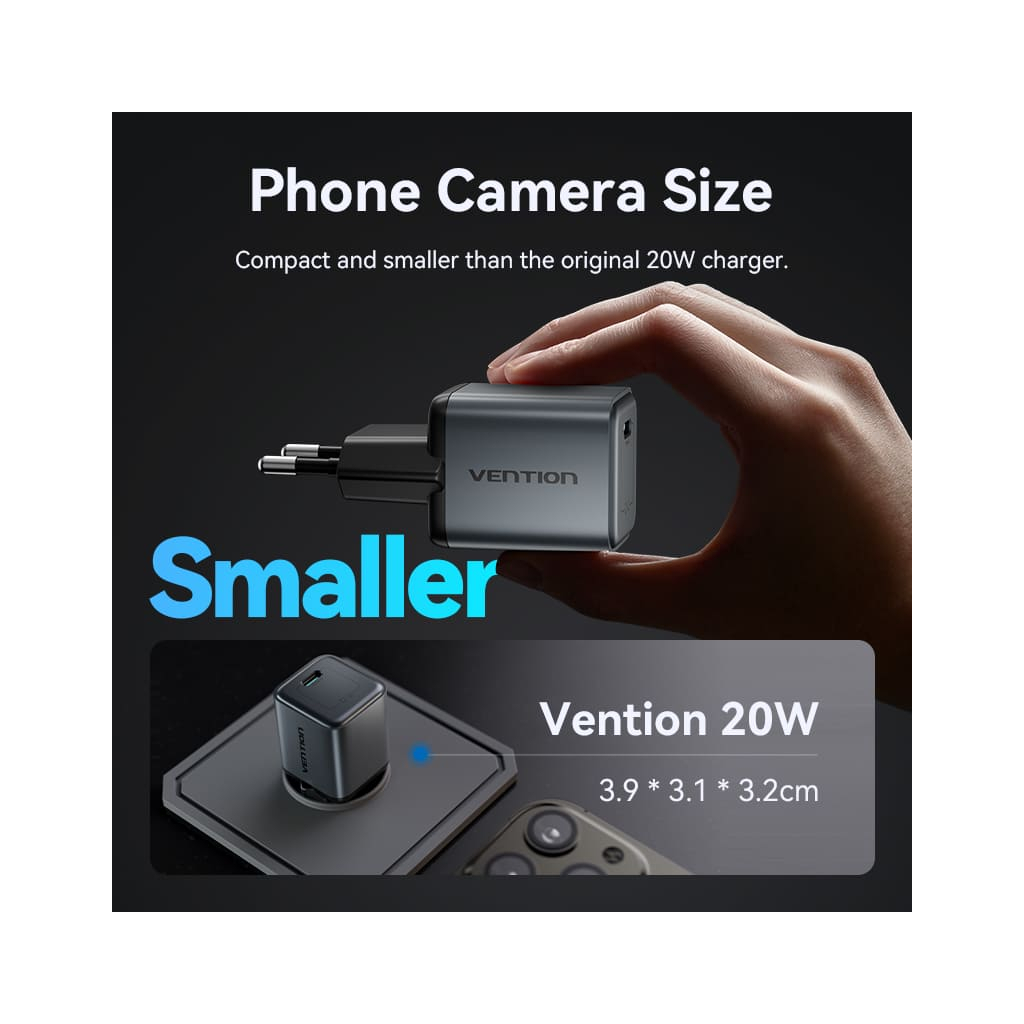 Зарядний пристрій Vention USB-C PD20W GaN gray (FEVH0-EU) фото5