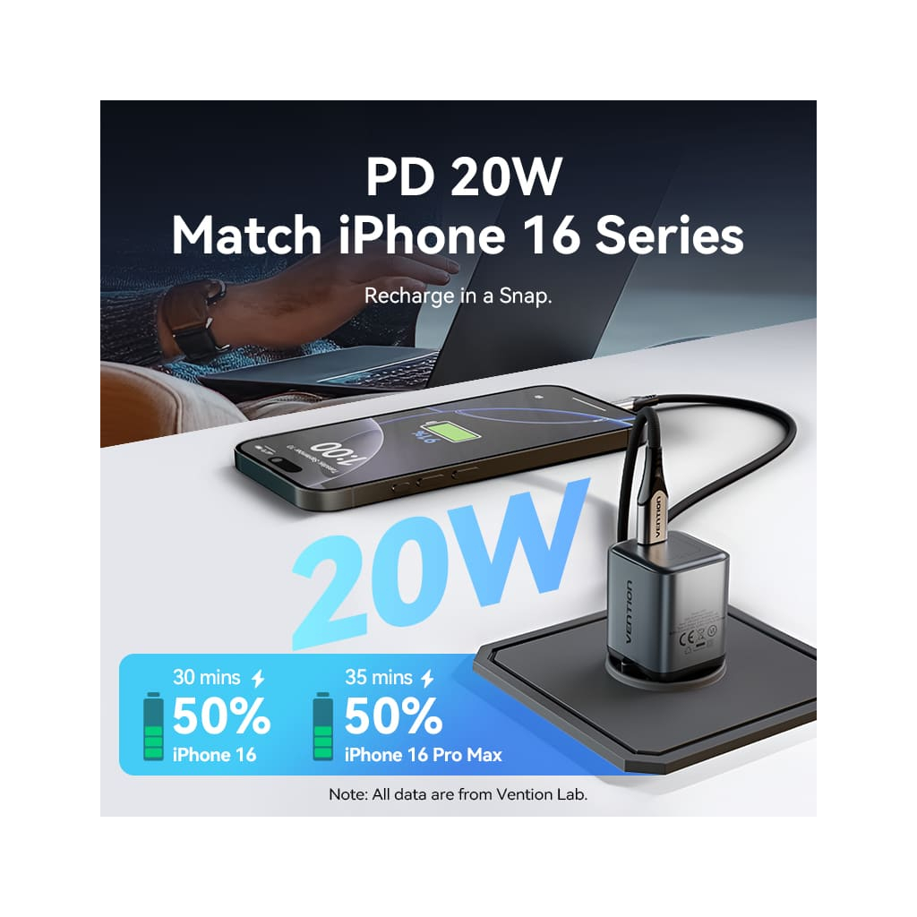 Зарядний пристрій Vention USB-C PD20W GaN gray (FEVH0-EU) фото6