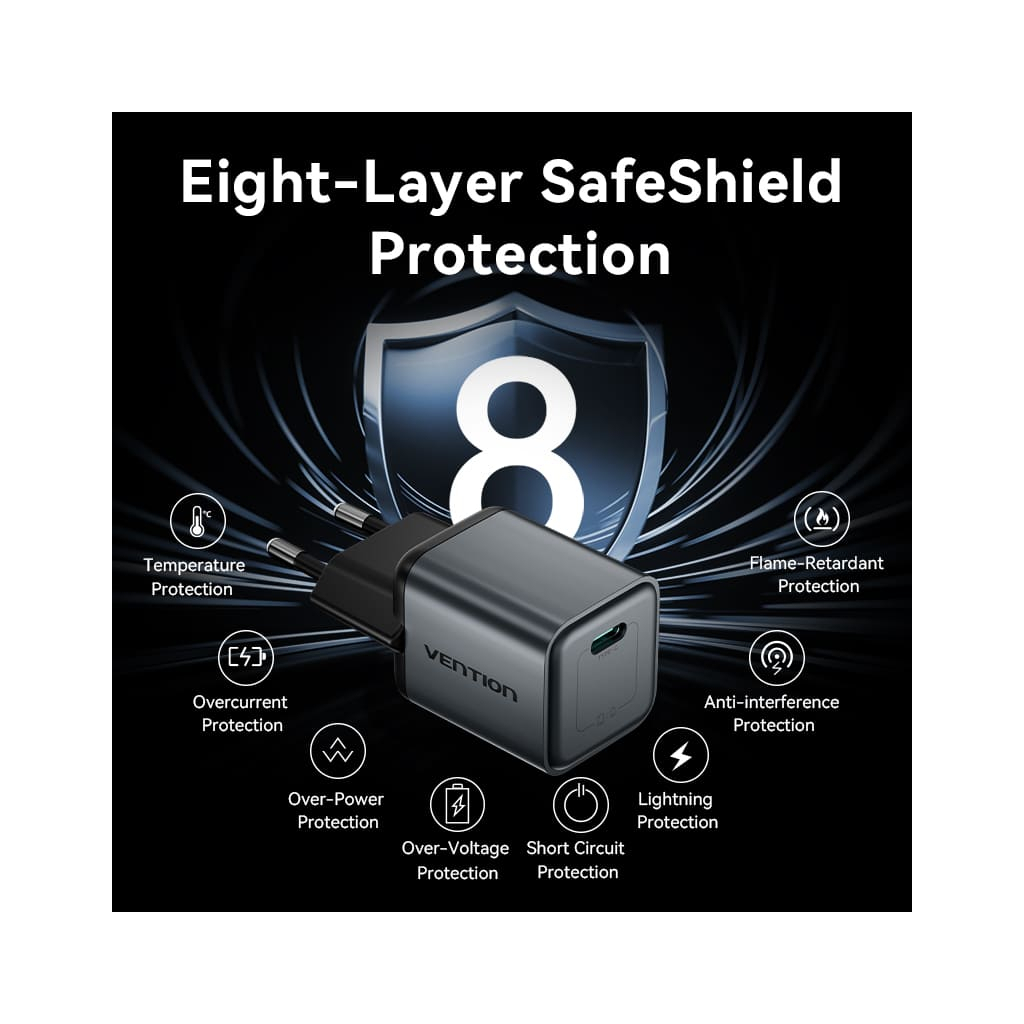 Зарядний пристрій Vention USB-C PD20W GaN gray (FEVH0-EU) фото9