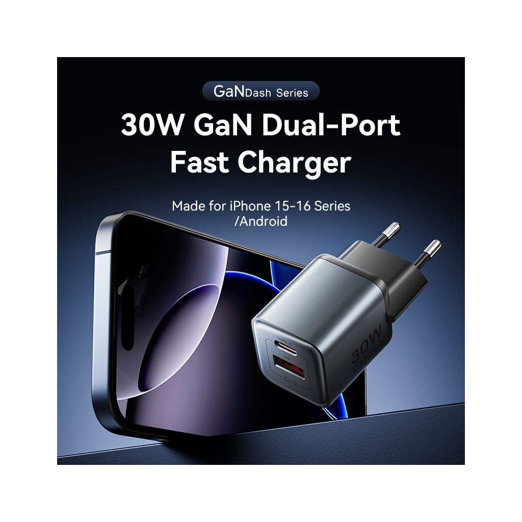 Зарядний пристрій Vention 1xUSB-C PD30W + 1xUSB QC3.0 18W GaN gray (FEWH0-EU) фото2