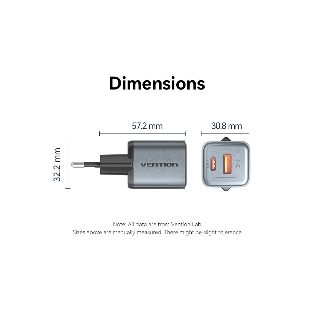 Зарядний пристрій Vention 1xUSB-C PD30W + 1xUSB QC3.0 18W GaN gray (FEWH0-EU) фото11