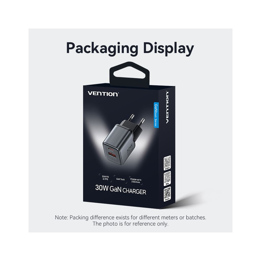 Зарядний пристрій Vention 1xUSB-C PD30W + 1xUSB QC3.0 18W GaN gray (FEWH0-EU) фото12