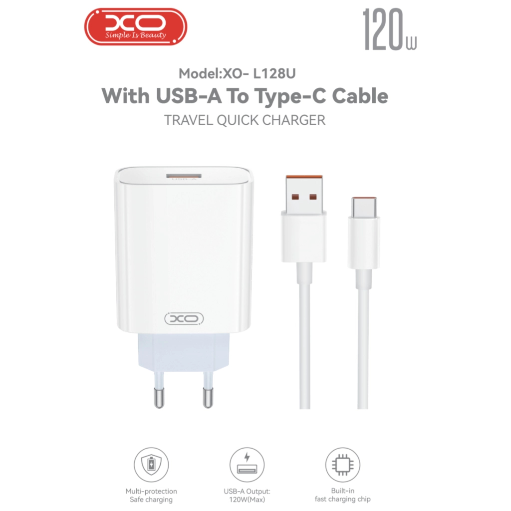 Зарядний пристрій XO USB 120W + cable USB to USB-C white (XO-L128U) фото2