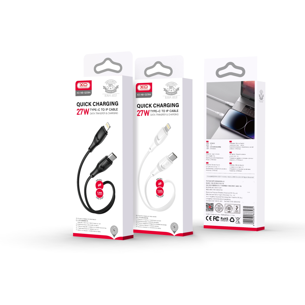 Кабель USB-C to Lightning 1.0m 27W High Elastic Zeus XO (NBQ239A_White) фото4