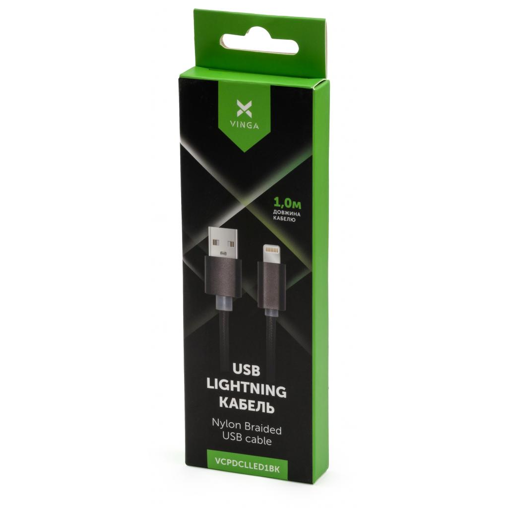 Кабель USB 2.0 AM to Lightning 1m LED black Vinga (VCPDCLLED1BK) фото4