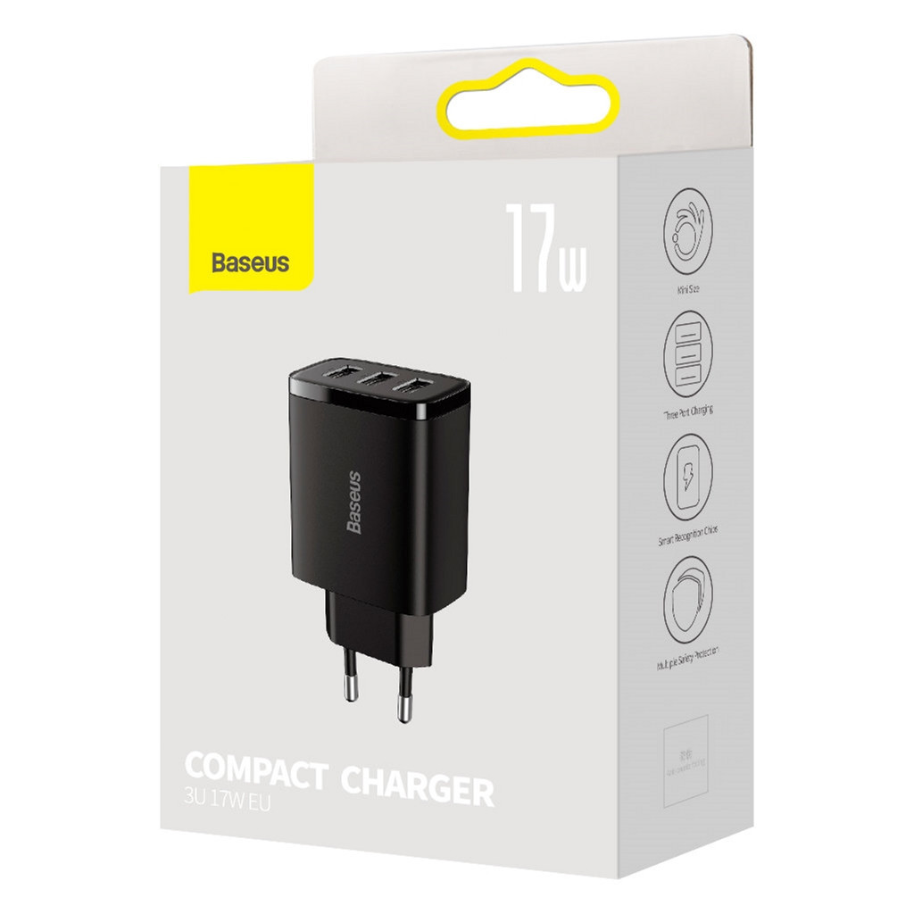 Зарядний пристрій Baseus Compact Charger 3U Black (CCXJ020101) фото5