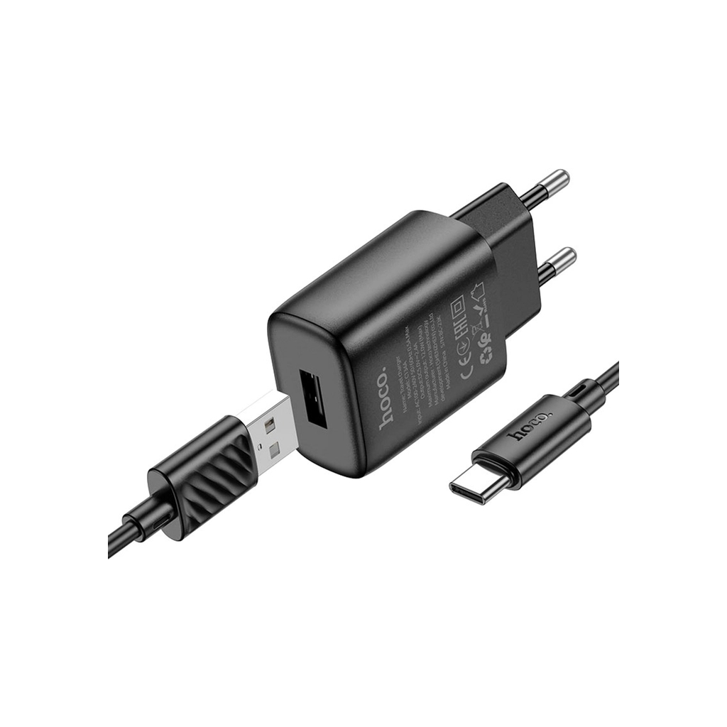 Зарядное устройство HOCO C134A USB + cable USB to USB-C 2.4A black (6942007621359) фото2