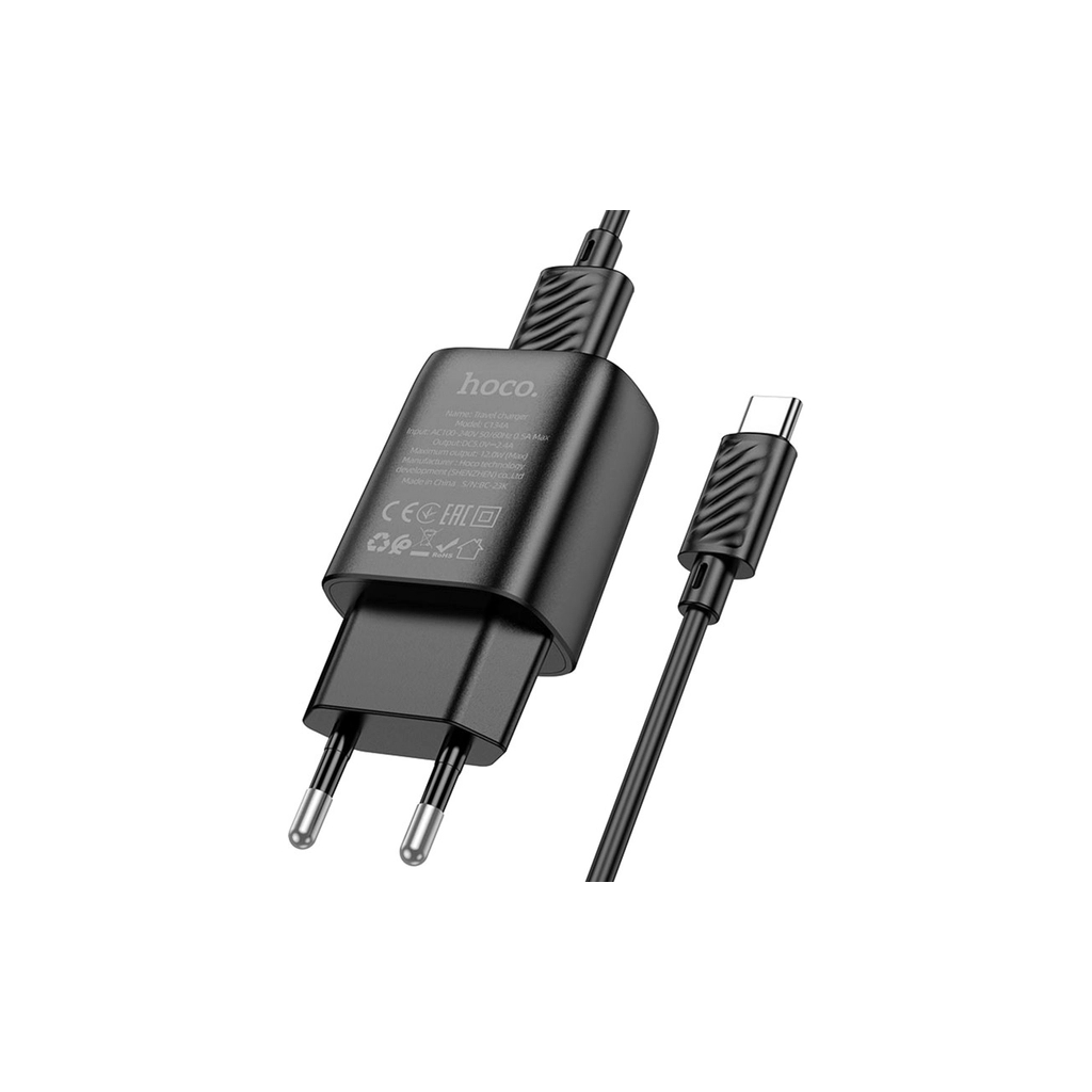 Зарядное устройство HOCO C134A USB + cable USB to USB-C 2.4A black (6942007621359) фото3