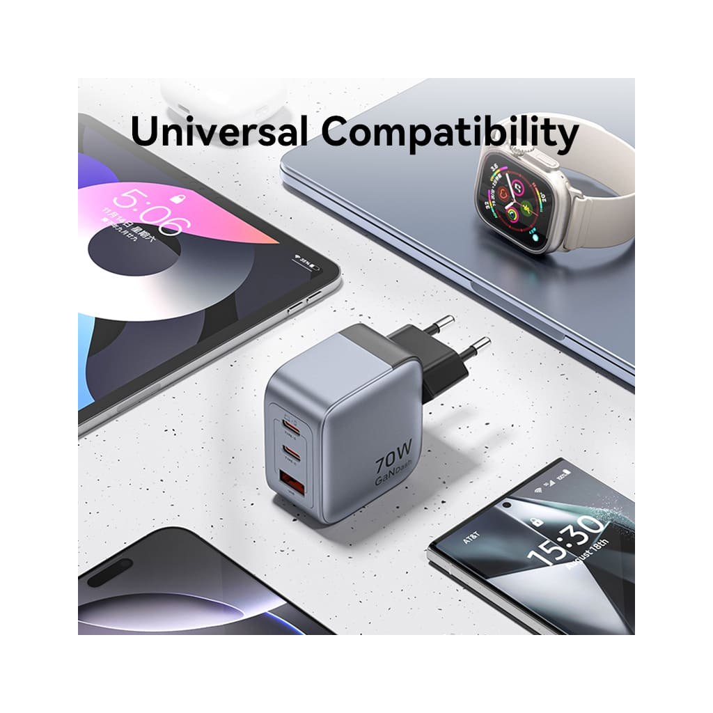 Зарядное устройство Vention 2xUSB-C PD70W + 1xUSB QC3.0 22.5W GaN gray (FEXH0-EU) фото11