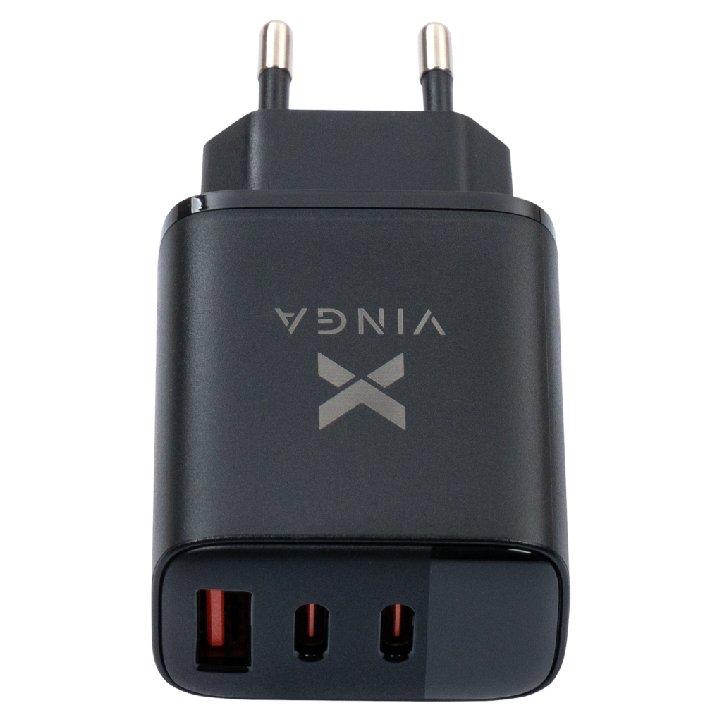 Зарядний пристрій Vinga 2xUSB-C PD30W + USB-A QC30W Display 30W Max (VCR30ACCDB) фото