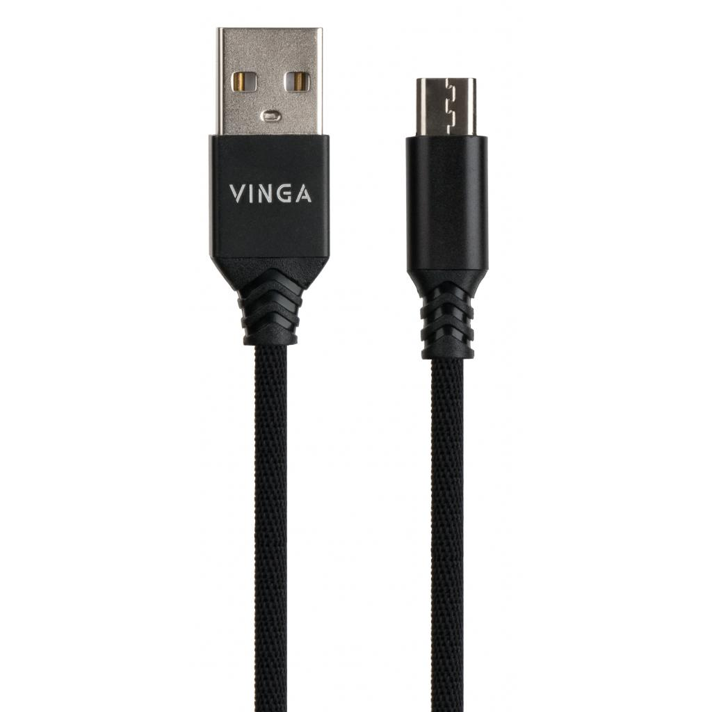 Кабель USB 2.0 AM to Micro 5P nylon 1m black Vinga (VCPDCMBN21BK) фото2