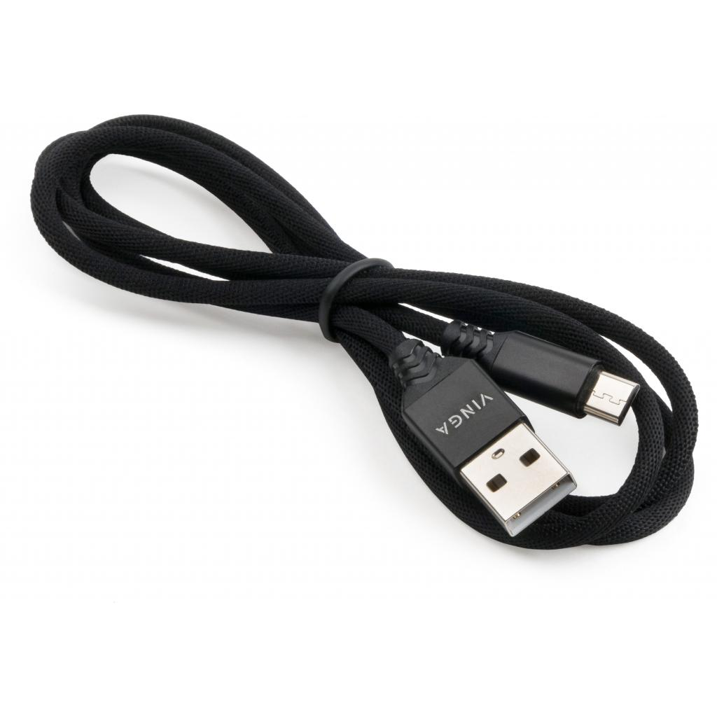 Кабель USB 2.0 AM to Micro 5P nylon 1m black Vinga (VCPDCMBN21BK) фото3