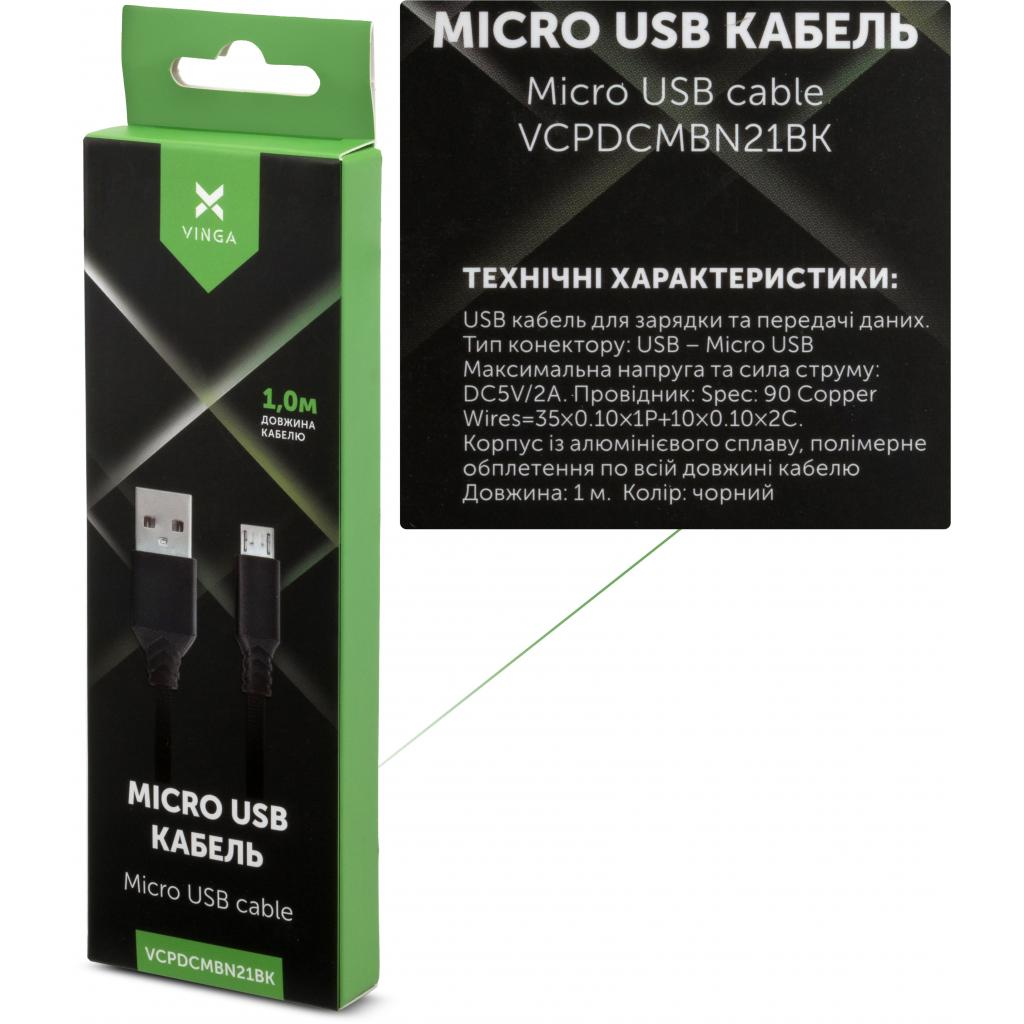Кабель USB 2.0 AM to Micro 5P nylon 1m black Vinga (VCPDCMBN21BK) фото4