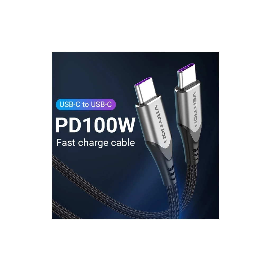 Кабель USB-C to USB-C 2.0m 5A aluminum gray Vention (TAEHH) фото3