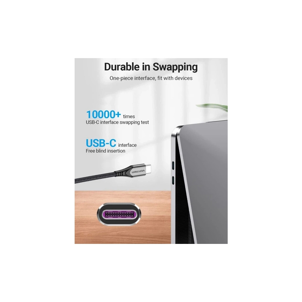 Кабель USB-C to USB-C 2.0m 5A aluminum gray Vention (TAEHH) фото6