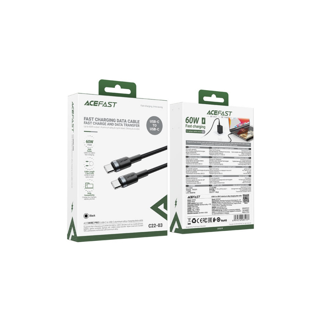 Кабель USB-C to USB-C 1.2m 60W black Acefast (6974316285137) фото4