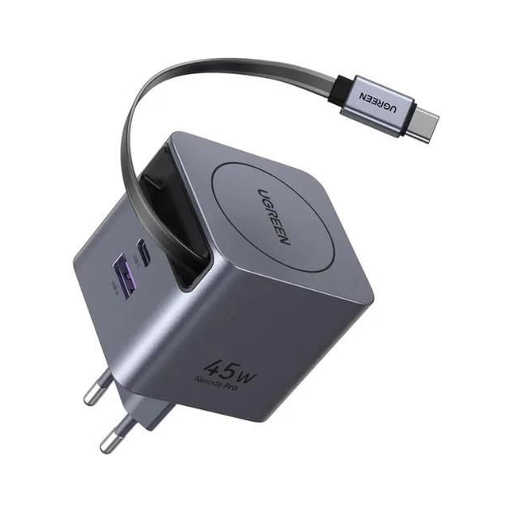 Зарядний пристрій Ugreen USB-C PD45W GaN + cable USB-C to USB-C retractable (65822) фото2