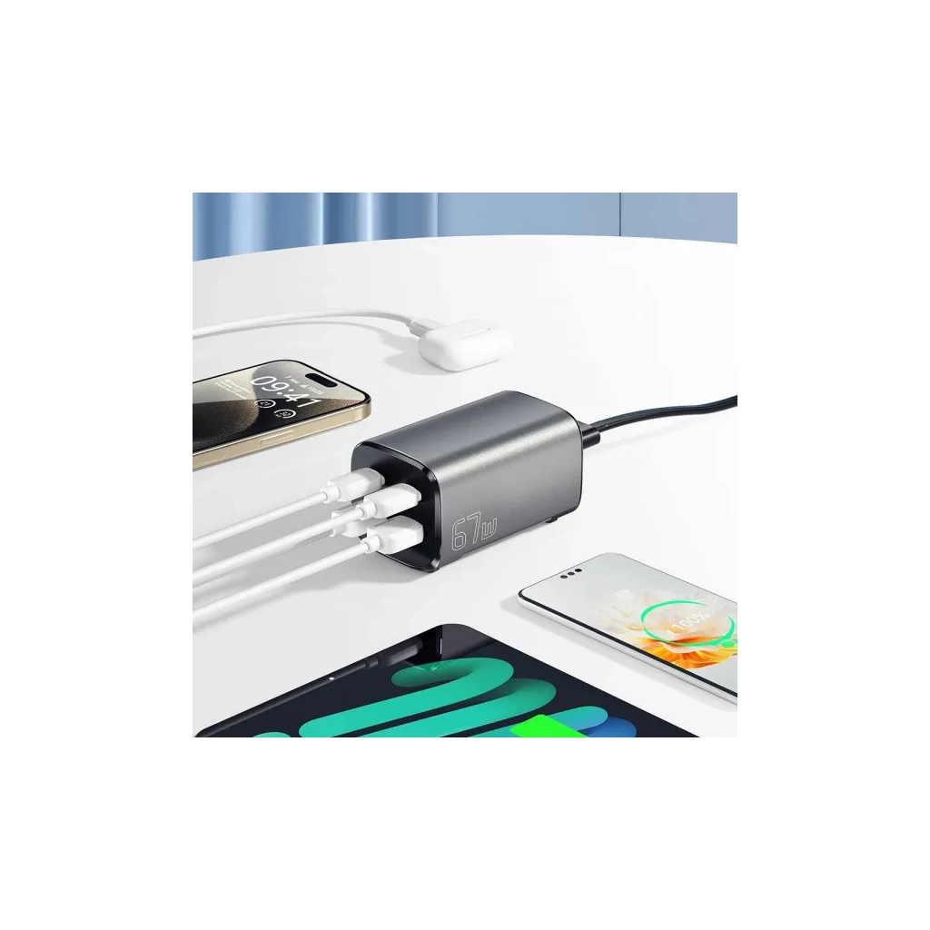 Зарядний пристрій Essager 2xUSB-C + 2xUSB 67W GaN (ECT2AC-JYB0G-Z) фото3