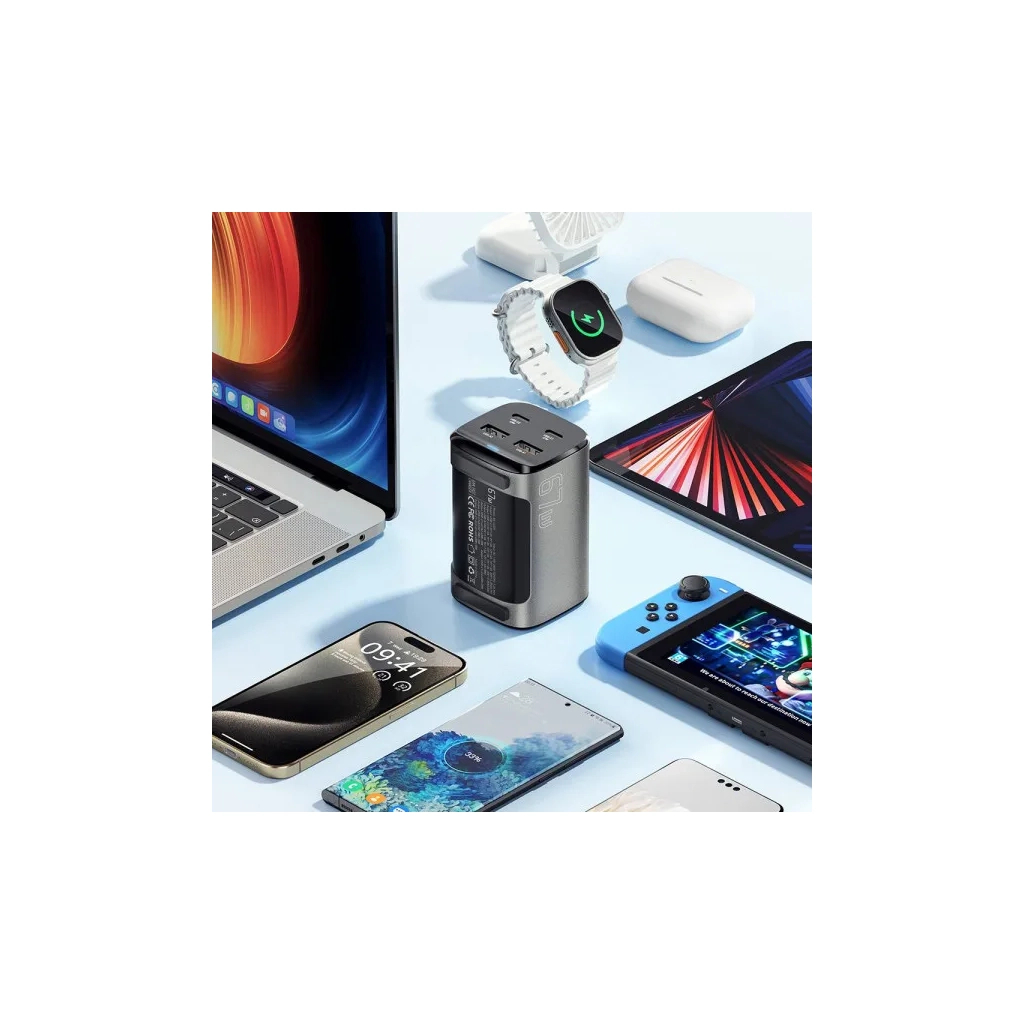 Зарядний пристрій Essager 2xUSB-C + 2xUSB 67W GaN (ECT2AC-JYB0G-Z) фото4