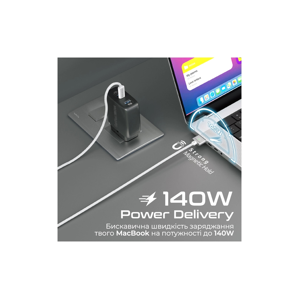 Кабель USB-C to MagSafe 3 white Promate (magcord-140pd.white) фото4