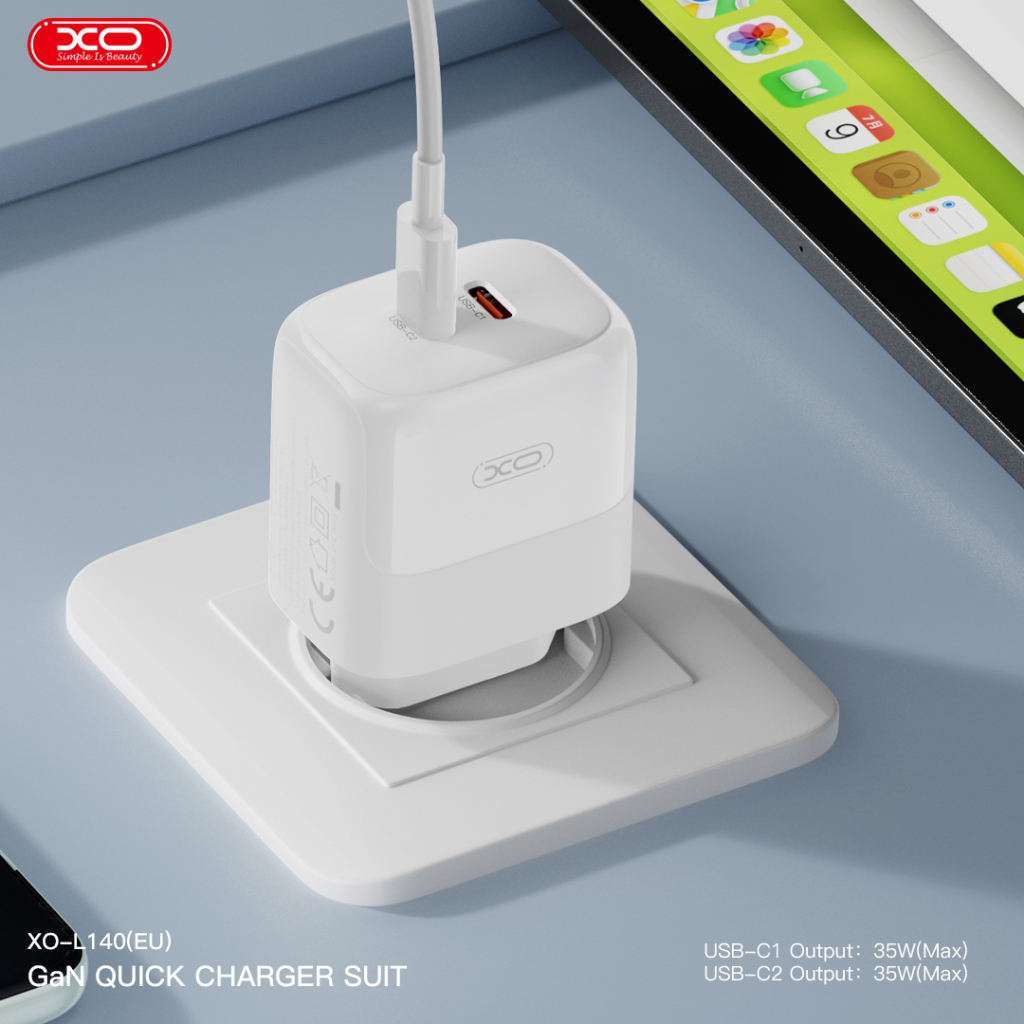 Зарядний пристрій XO L140 35W 2xUSB-C PD White (L140_White) фото3