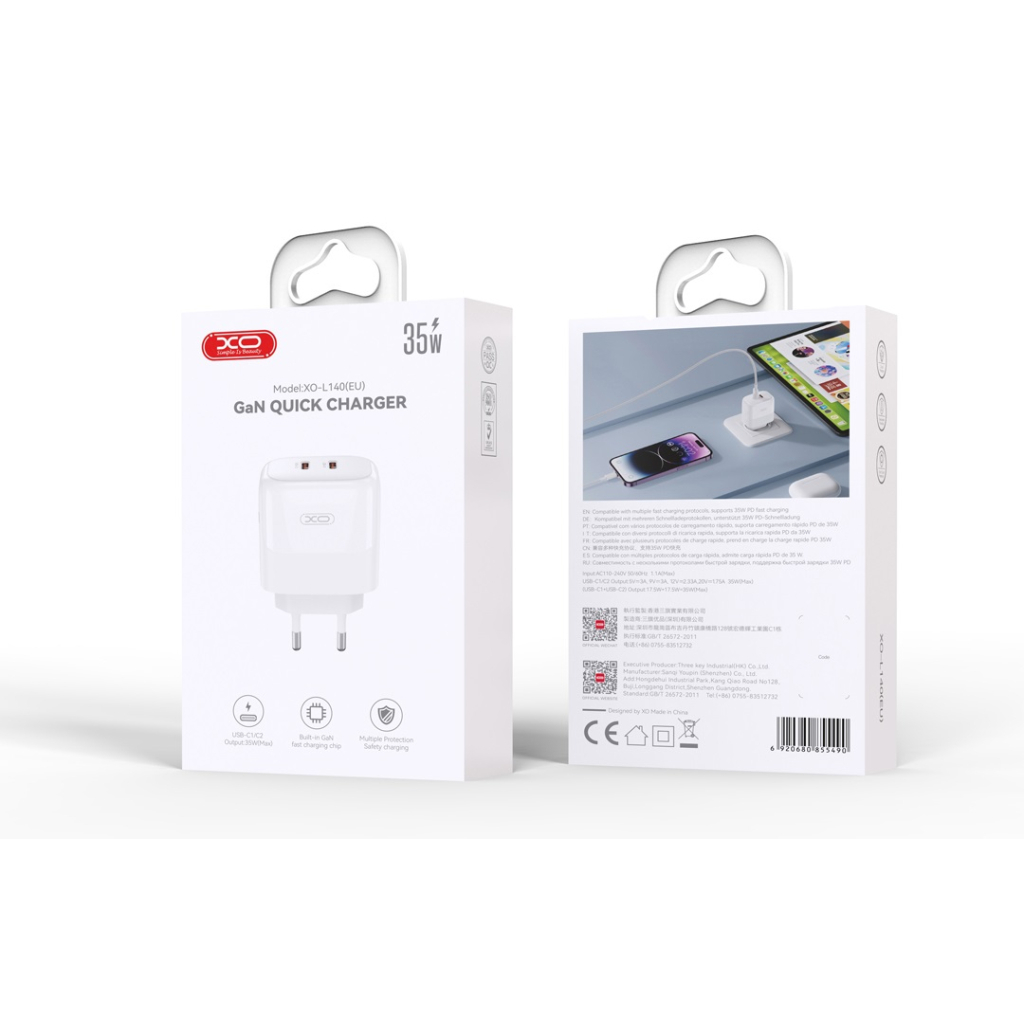 Зарядний пристрій XO L140 35W 2xUSB-C PD White (L140_White) фото4