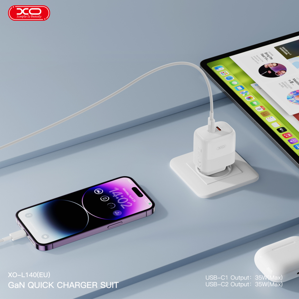 Зарядний пристрій XO L140 35W 2xUSB-C PD White (L140_White) фото5