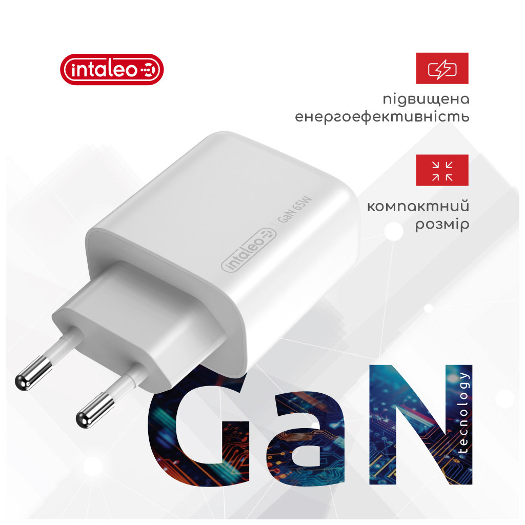 Зарядное устройство Intaleo 65W GAN 2USB-C PD+USB-A QC 3.0 white (1283126559525) фото