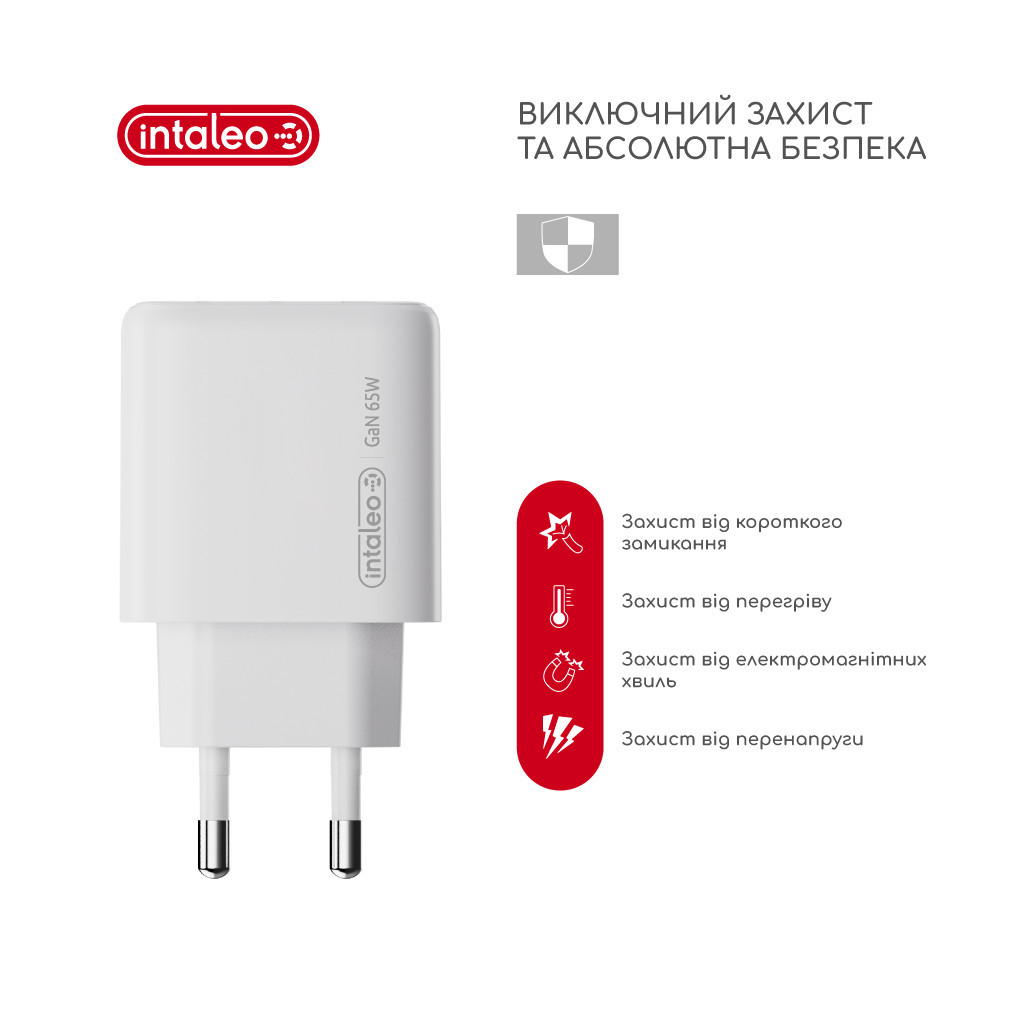 Зарядное устройство Intaleo 65W GAN 2USB-C PD+USB-A QC 3.0 white (1283126559525) фото