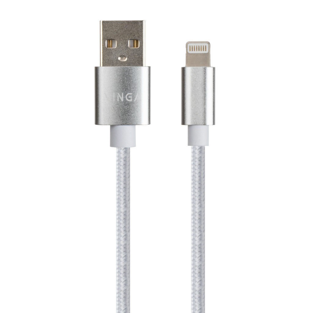 Кабель USB 2.0 AM to Lightning 1m nylon silver Vinga (VCPDCLNB1S) фото2
