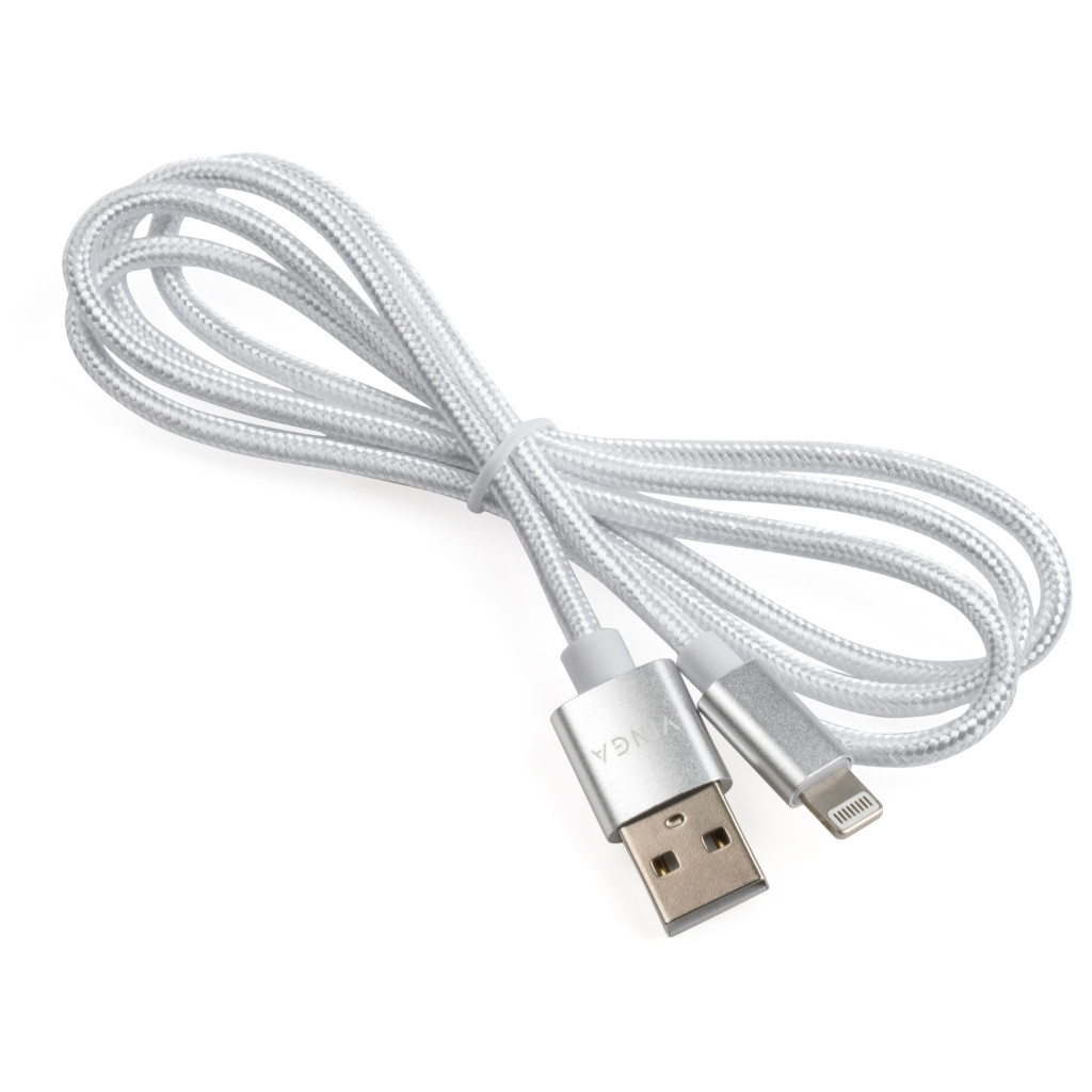 Кабель USB 2.0 AM to Lightning 1m nylon silver Vinga (VCPDCLNB1S) фото3