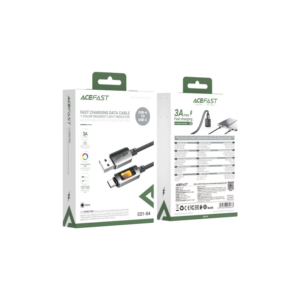 Кабель USB 2.0 AM to USB-C 1.2m 60W black Acefast (6974316284673) фото4