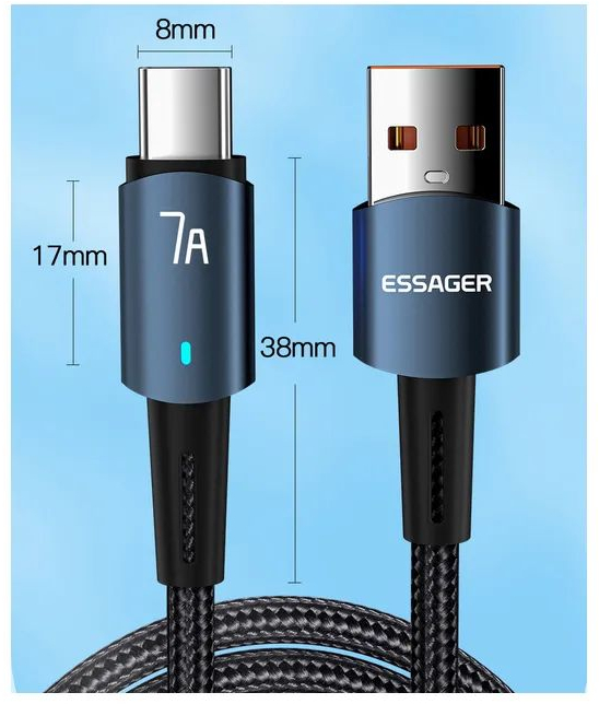 Дата кабель Essager USB 2.0 AM to USB-C 2.0m 100W blue (EXC7A-CGA03-P) фото