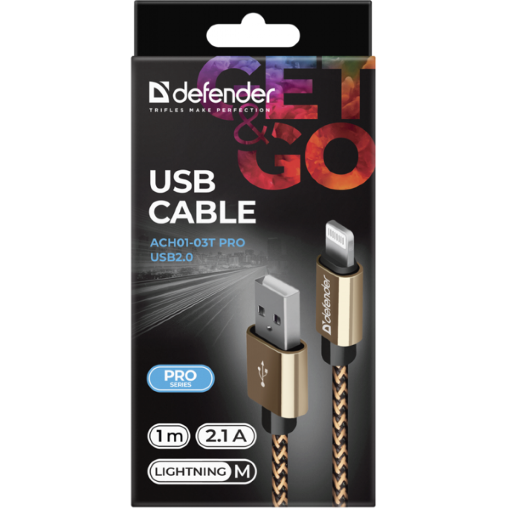 Кабель USB 2.0 AM to Lightning 1.0m gold Defender (87806) фото