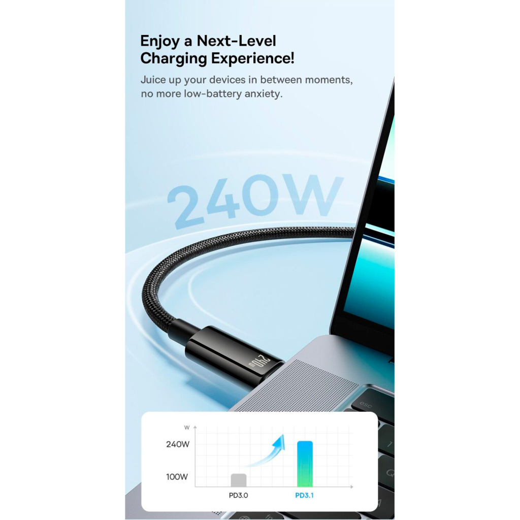 Кабель USB-C to USB-C 1.0m 240W Black Baseus (CAWJ040001) фото9