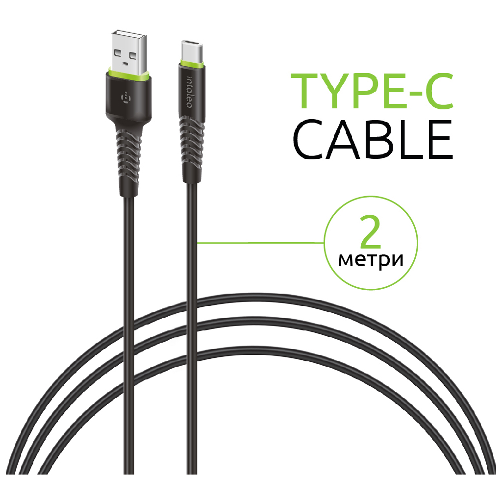 Кабель USB 2.0 AM to USB-C 2.0m CBFLEXT2 Black Intaleo (1283126521423) фото