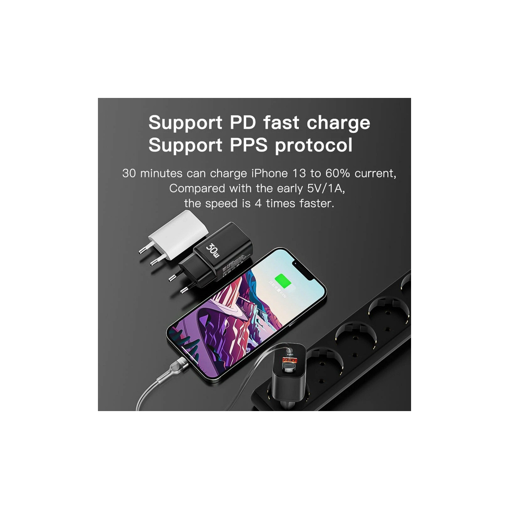 Зарядний пристрій Essager 1xUSB + 1xUSB-C PD30W black (ECTPQS-ZTB01) фото5