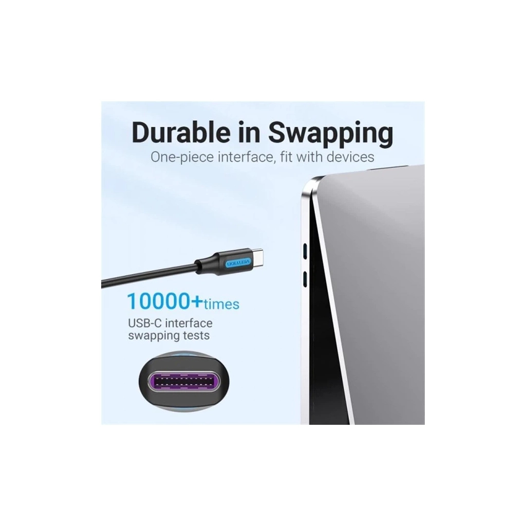 Кабель USB-C to USB-C 1.5m 5A black Vention (COTBG) фото
