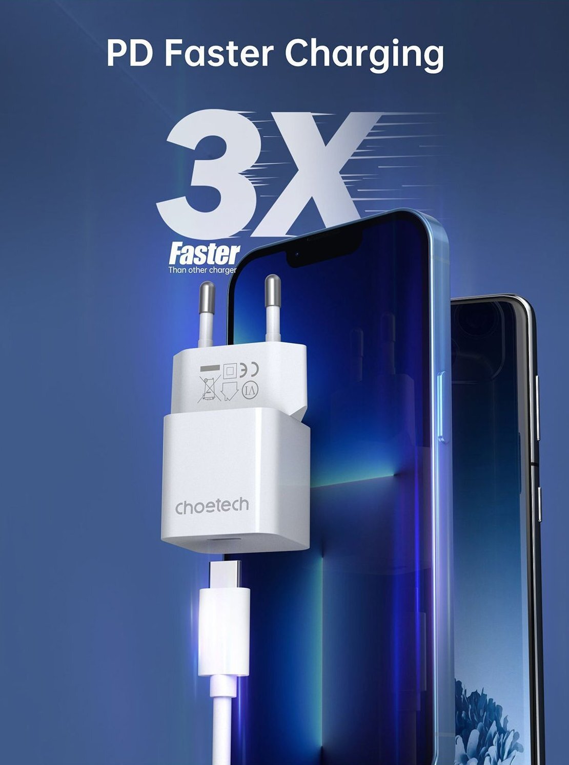 Зарядний пристрій Choetech GaN USB-C 20W QC3.0/PD/PPS (PD5010-EU-WH) фото6