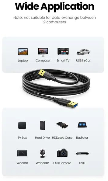 Дата кабель Ugreen USB 3.0 AM/AM 2.0m US128 black (10371) фото6