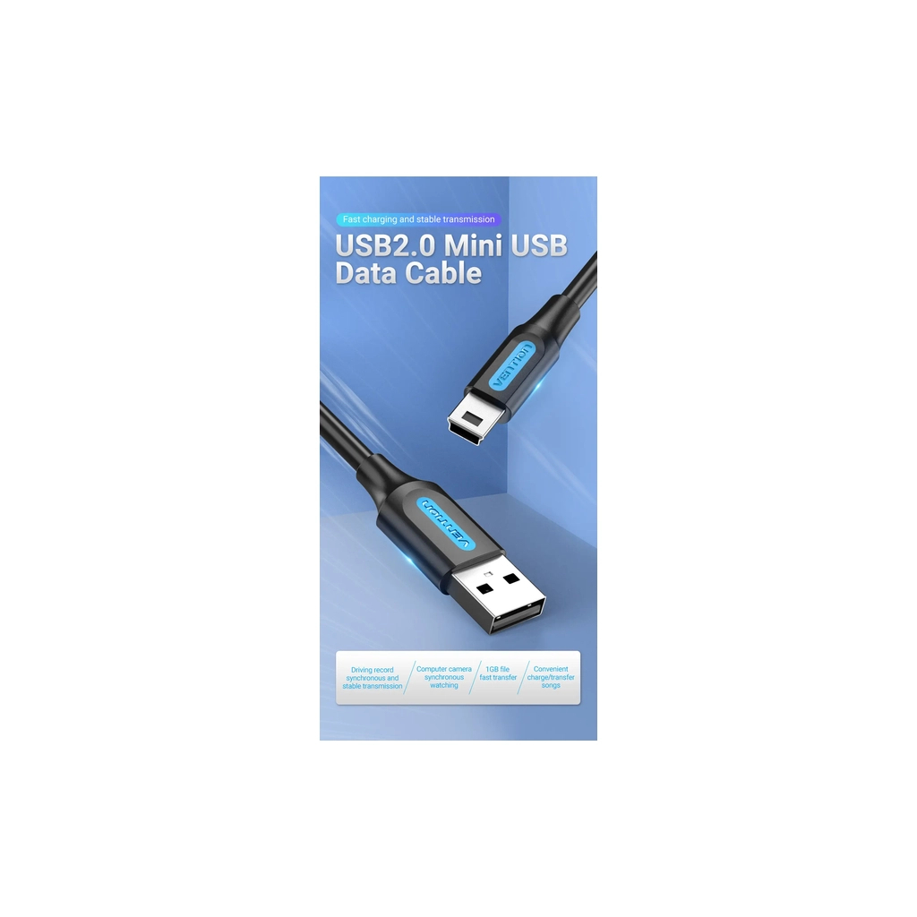 Кабель USB 2.0 AM to Mini 5P 2.0m black Vention (COMBH) фото4