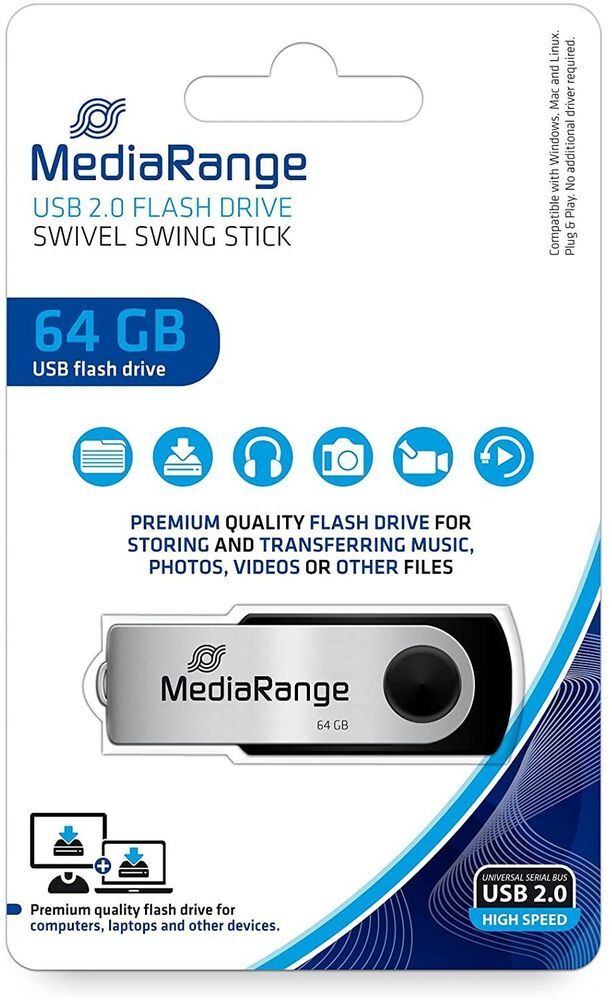 Флеш-накопичувач USB2.0 64GB MediaRange Black/Silver (MR912) фото3