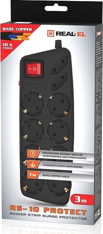 Фільтр живлення REAL-EL RS-10 Protect 3 м Black фото8
