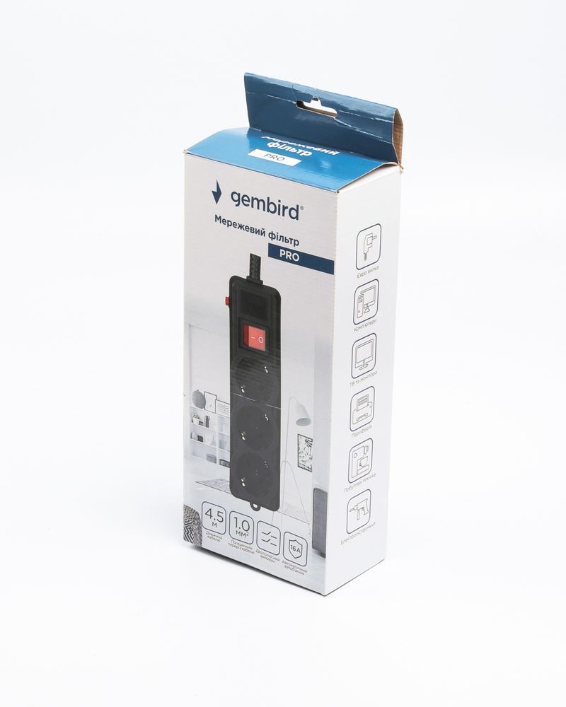 Сетевой удлинитель Gembird, 4,5 м 3 розетки SPG3-G-15B-PRO фото4