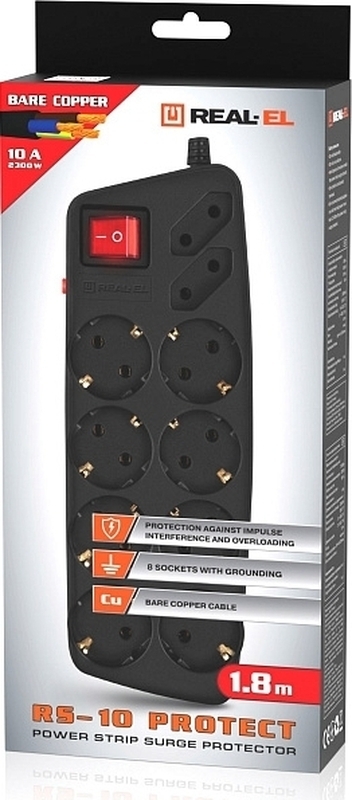 Фільтр живлення REAL-EL RS-10 Protect 1.8 м Black фото