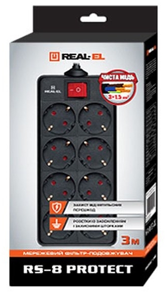 Фільтр живлення REAL-EL RS-8 Protect 3.0m Black фото7